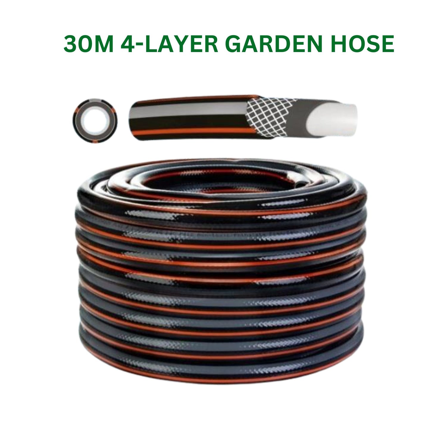 Garden Hose Reel Cart with 30m Black 4-Layer Hose, Wheeled Watering Trolley, Spray Nozzle & Hose Connectors, Portable Garden Hose Storage Cart