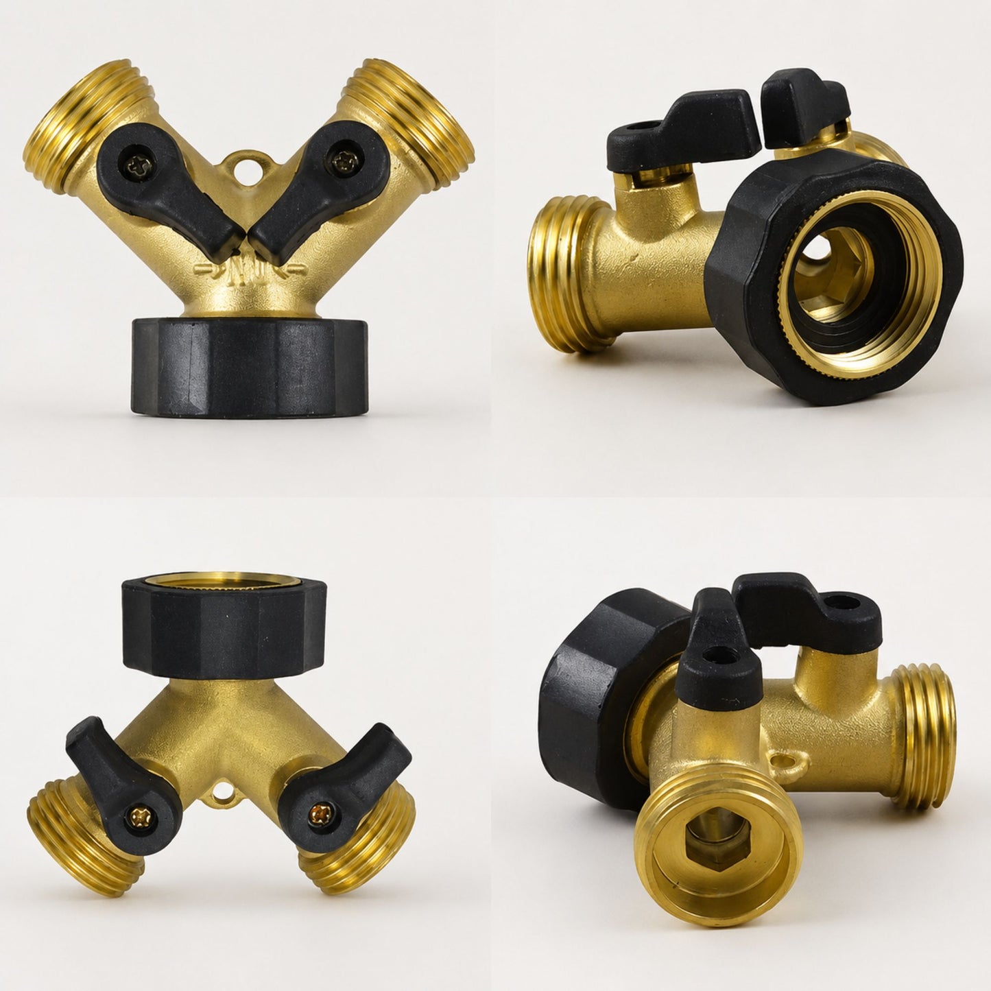 Brass 2 Way Splitter Double Tap Connector with Valves 3/4" BSP Threaded Outlets