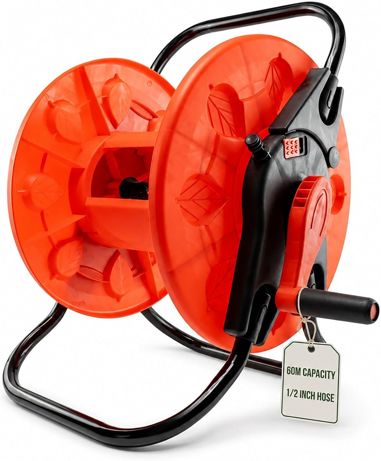 Garden Hose Reel Cart 60m with Crank Handle & Hose Connectors | Heavy Duty Steel Frame | Holds 1/2" Hose | Easy Tool-Free Assembly