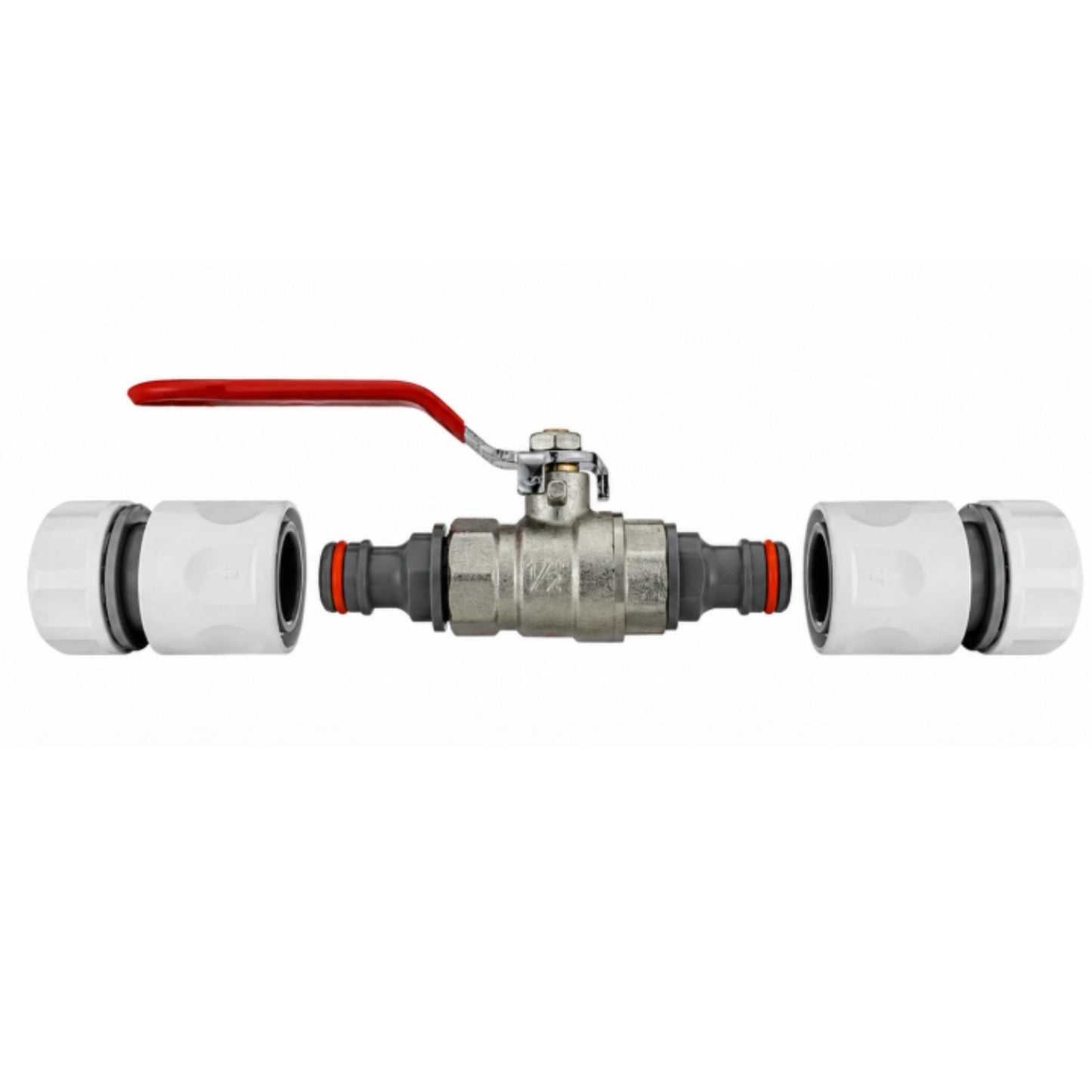 Garden Hose Inline Metal Tap Valve 1/2" with 2 Connectors & PTFE Tape | Water Shut Off Ball Valve for Irrigation, Sprinklers & Hosepipes