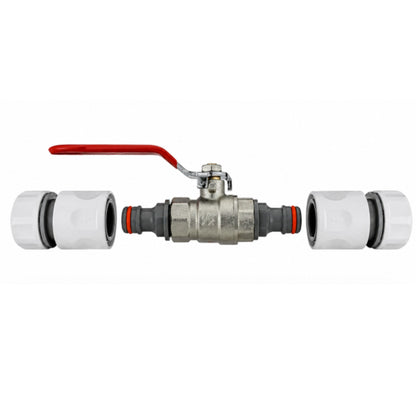 Garden Hose Inline Metal Tap Valve 1/2" with 2 Connectors & PTFE Tape | Water Shut Off Ball Valve for Irrigation, Sprinklers & Hosepipes