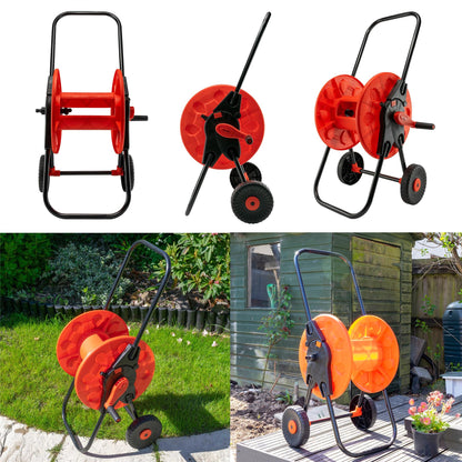 Hose Reel Cart with 30m Blue/Gray Garden Hose Pipe Watering Kit – Portable Wheeled Hose Trolley with Spray Nozzle, Connectors & Outdoor Irrigation Set