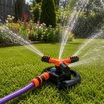 Lawn Sprinkler 3-Arm Adjustable Rotating – Garden Water Sprayer for Lawns, Flower Beds & Vegetable Patches – Wide Coverage Outdoor Irrigation Sprinkle