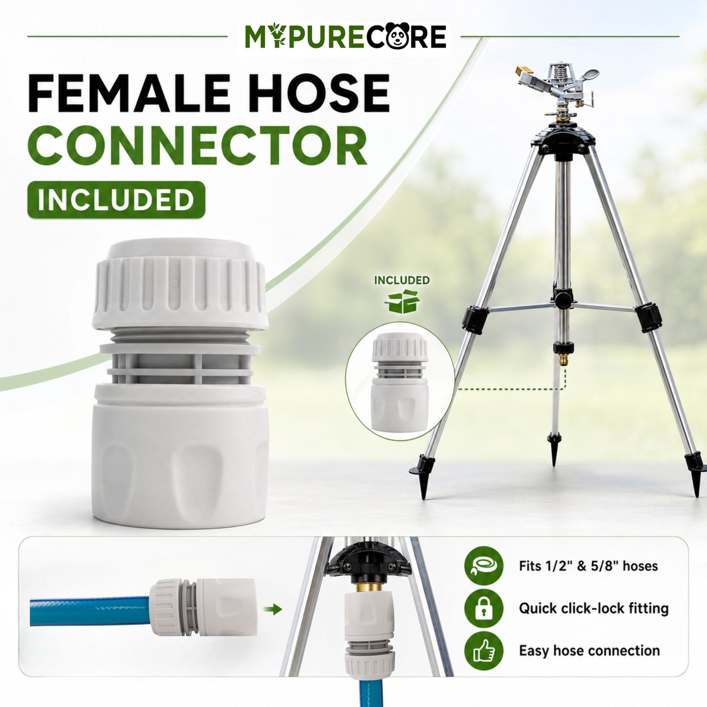 Aluminium Tripod Impact Sprinkler with Female Hose Connector, Adjustable 55-105cm Telescopic Garden Watering Stand with Spiked Feet for Lawns, Borders & Allotments