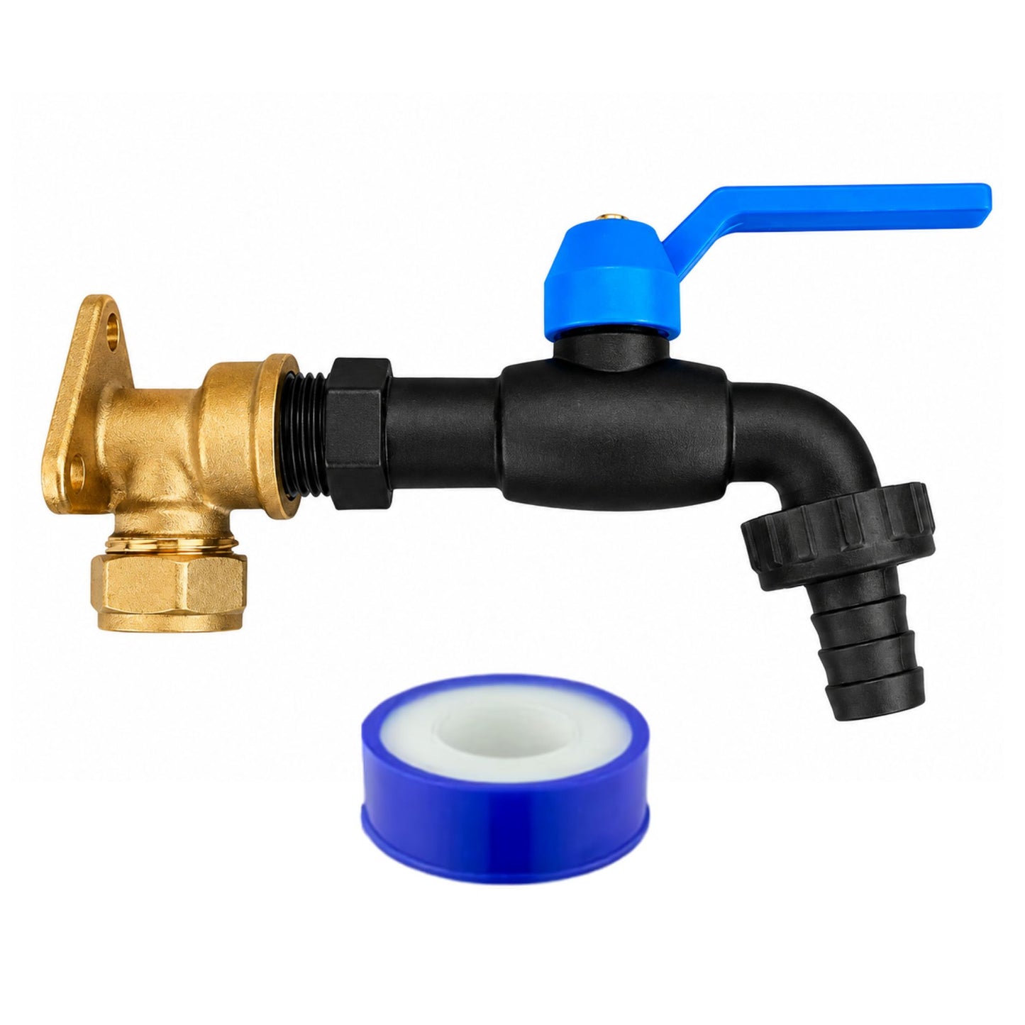 Brass 15mm Wall Flange Kit for Copper Pipe with Garden Tap Options, 1/2" BSP Connection & PTFE Tape – Outdoor Water Tap Fitting Set