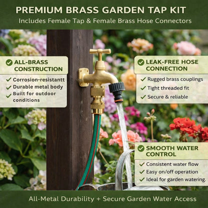Brass Garden Tap Kit – 3/4" BSP Outdoor Bib Tap with Female Tap Connector & Solid Brass Hose Connector, Heavy-Duty Quick Connect for Garden & Irrigation Rooster/Classic Handle