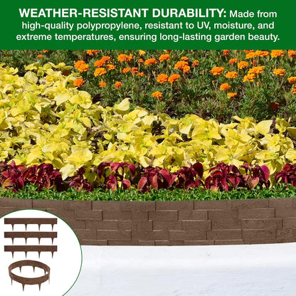 Black, Brown, Gray Stone Effect Lawn Edging 2.3m - Flexible Plastic Garden Border for Flower Beds & Paths | Weather-Resistant & Recyclable Palisade | Easy Install Edging for Grass, Gravel & Landscape