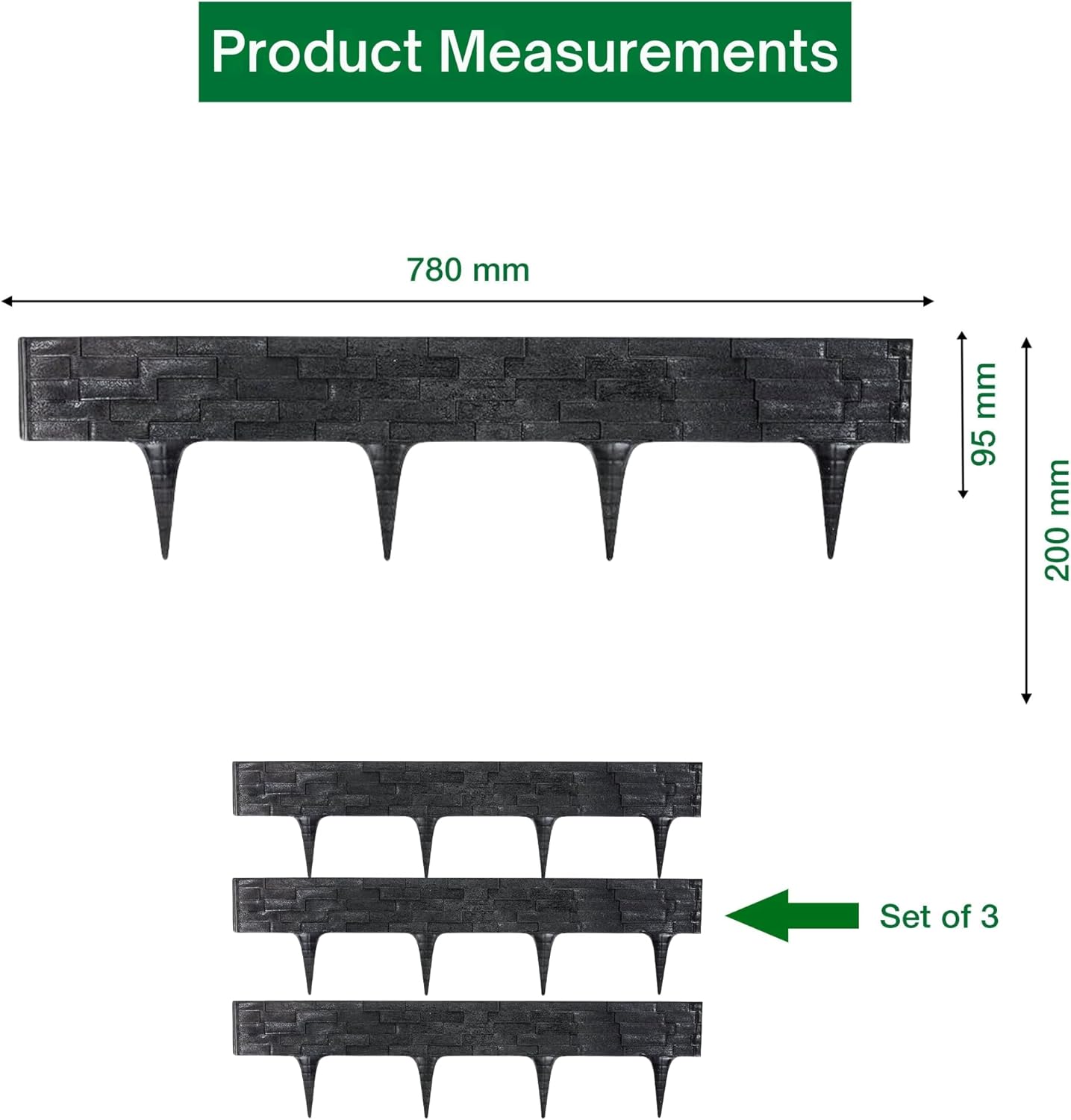 Black, Brown, Gray Stone Effect Lawn Edging 2.3m - Flexible Plastic Garden Border for Flower Beds & Paths | Weather-Resistant & Recyclable Palisade | Easy Install Edging for Grass, Gravel & Landscape