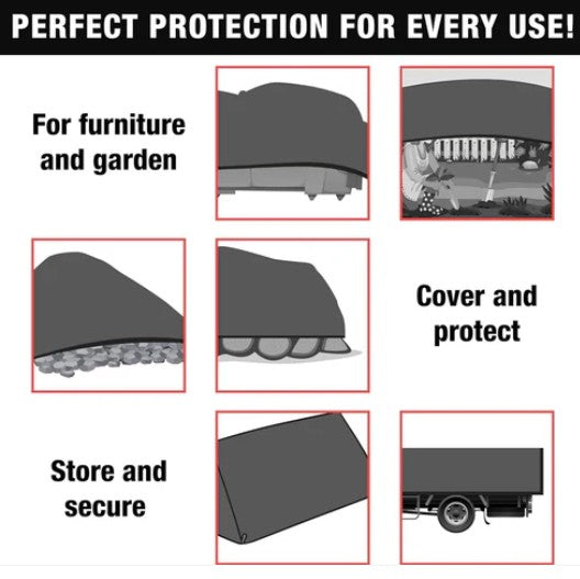 Gray Tarpaulin 50GSM Tarp Sheet + 10 Bungee Balls Camping Garden Cover