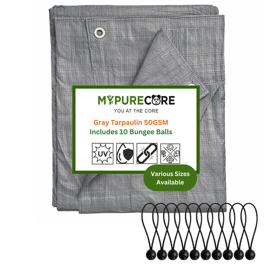 Gray Tarpaulin 50GSM Tarp Sheet + 10 Bungee Balls Camping Garden Cover