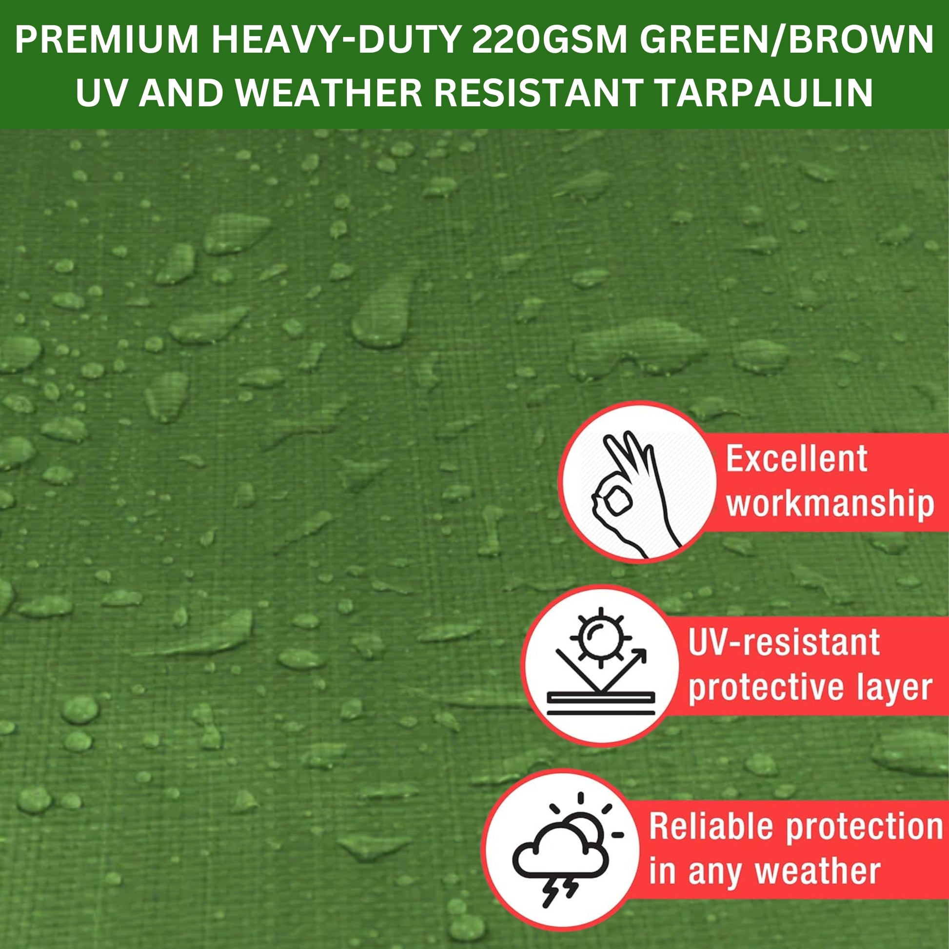 MYPURECORE Tarpaulin Waterproof Heavy Duty 220GSM Dual-Color Green/Brown - Reinforced Eyelets Every 50cm, for Camping, Garden, Greenhouse, Home, Outdoor, Trailers & Sheds