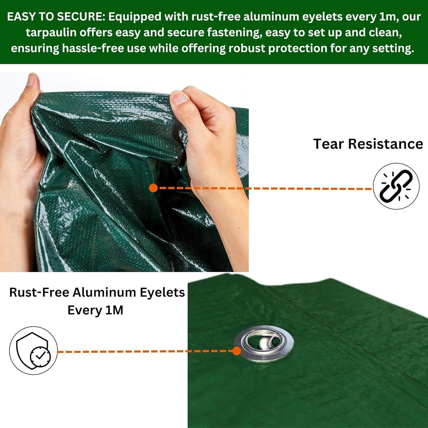 Green Tarpaulin Sheet 50GSM Lightweight Tarp + 10 Bungee Balls Garden Camping