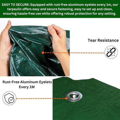 Green Tarpaulin Sheet 50GSM Lightweight Tarp + 10 Bungee Balls Garden Camping