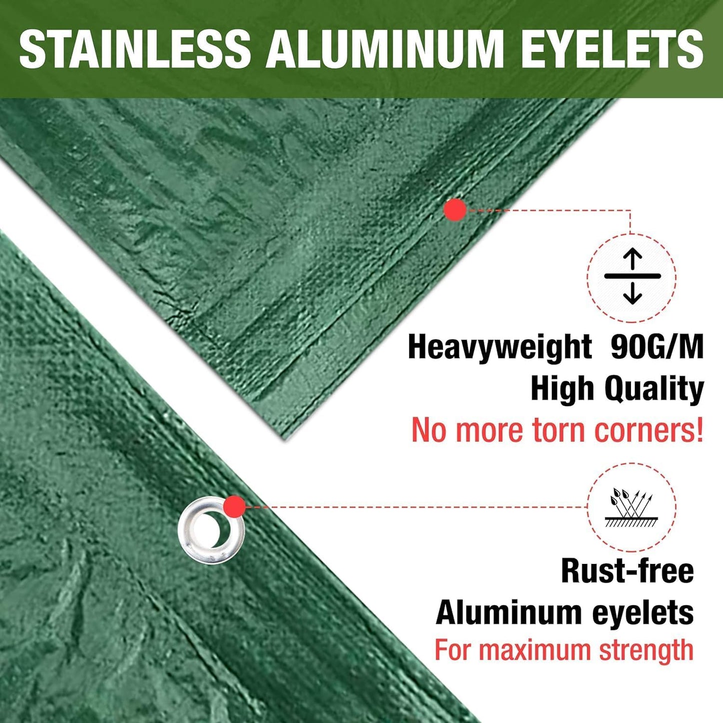 Green Tarpaulin Sheet 50GSM Lightweight Tarp + 10 Bungee Balls Garden Camping