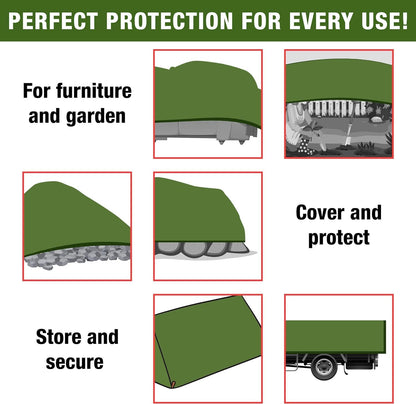 Green Tarpaulin Sheet 50GSM Lightweight Tarp + 10 Bungee Balls Garden Camping