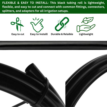 Irrigation Pipe 13mm / 16mm LDPE Garden Watering Hose – Heavy Duty UV Resistant Black Tubing Roll for Drip System, Greenhouse, Outdoor Plant Irrigation – Flexible Hose Pipe
