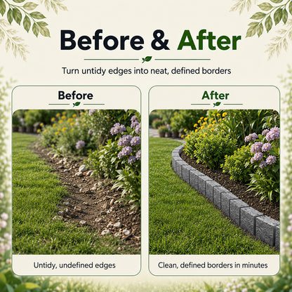 Lawn Edging Garden Border Stone Effect with Built-in Spikes, Flexible Interlocking Plastic Lawn & Flower Bed Edging for Paths, Patios, Borders & Landscaping