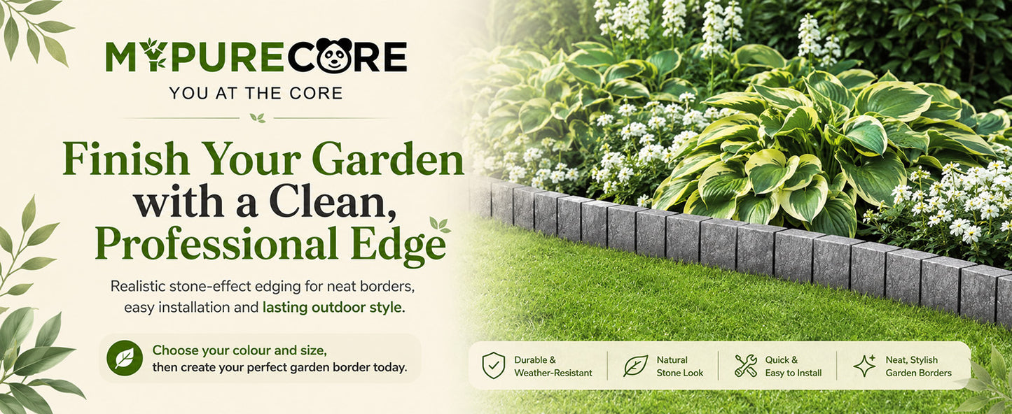 Lawn Edging Garden Border Stone Effect with Built-in Spikes, Flexible Interlocking Plastic Lawn & Flower Bed Edging for Paths, Patios, Borders & Landscaping