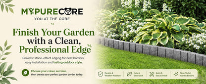 Lawn Edging Garden Border Stone Effect with Built-in Spikes, Flexible Interlocking Plastic Lawn & Flower Bed Edging for Paths, Patios, Borders & Landscaping