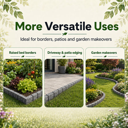 Lawn Edging Garden Border Stone Effect with Built-in Spikes, Flexible Interlocking Plastic Lawn & Flower Bed Edging for Paths, Patios, Borders & Landscaping