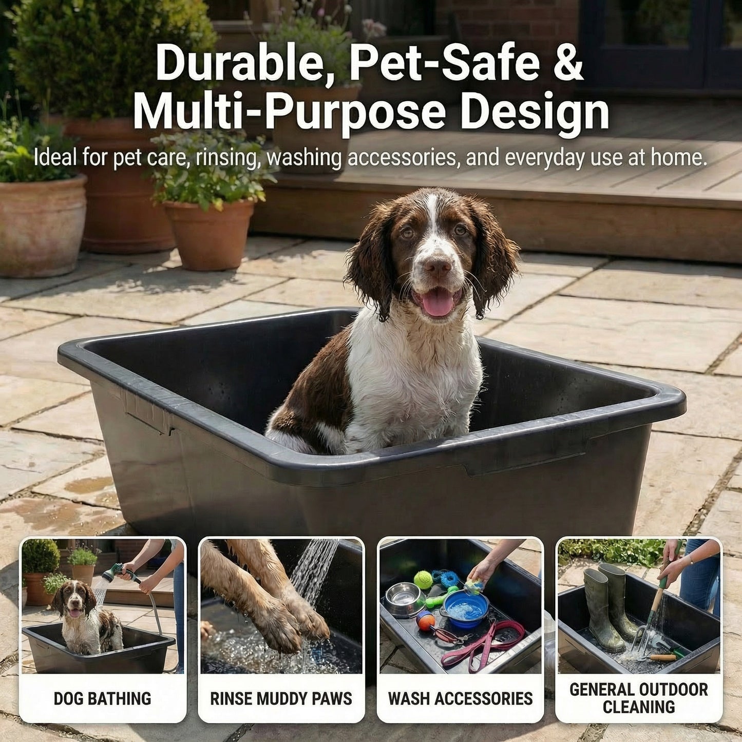 Heavy Duty 90L Dog Bath Tub Pet Washing Pool with Drain Plug and Hose Connector Large Plastic Dog Wash Tub for Indoor Outdoor Grooming Cooling Pool Multi Colour