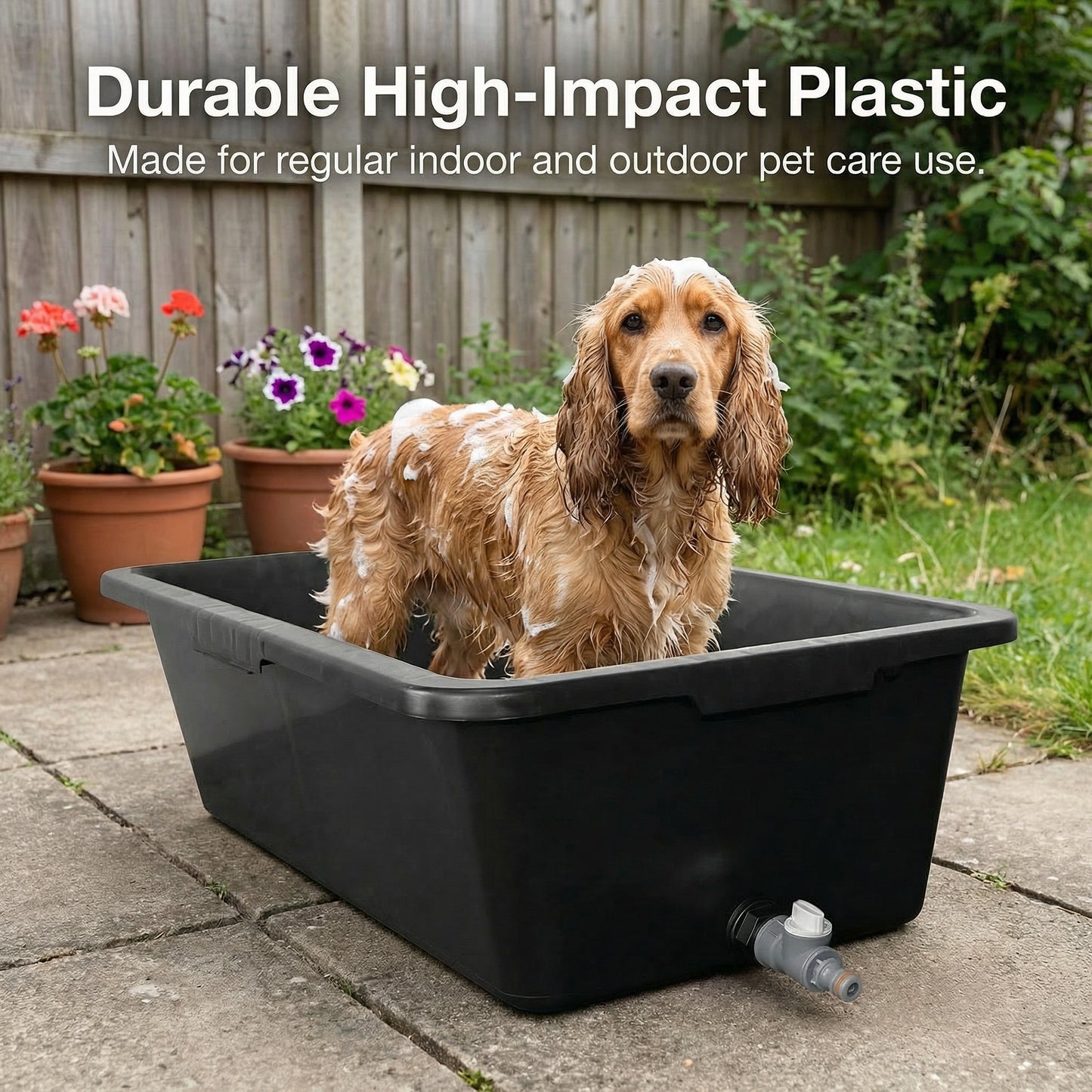 Heavy Duty 90L Dog Bath Tub Pet Washing Pool with Drain Plug and Hose Connector Large Plastic Dog Wash Tub for Indoor Outdoor Grooming Cooling Pool Multi Colour