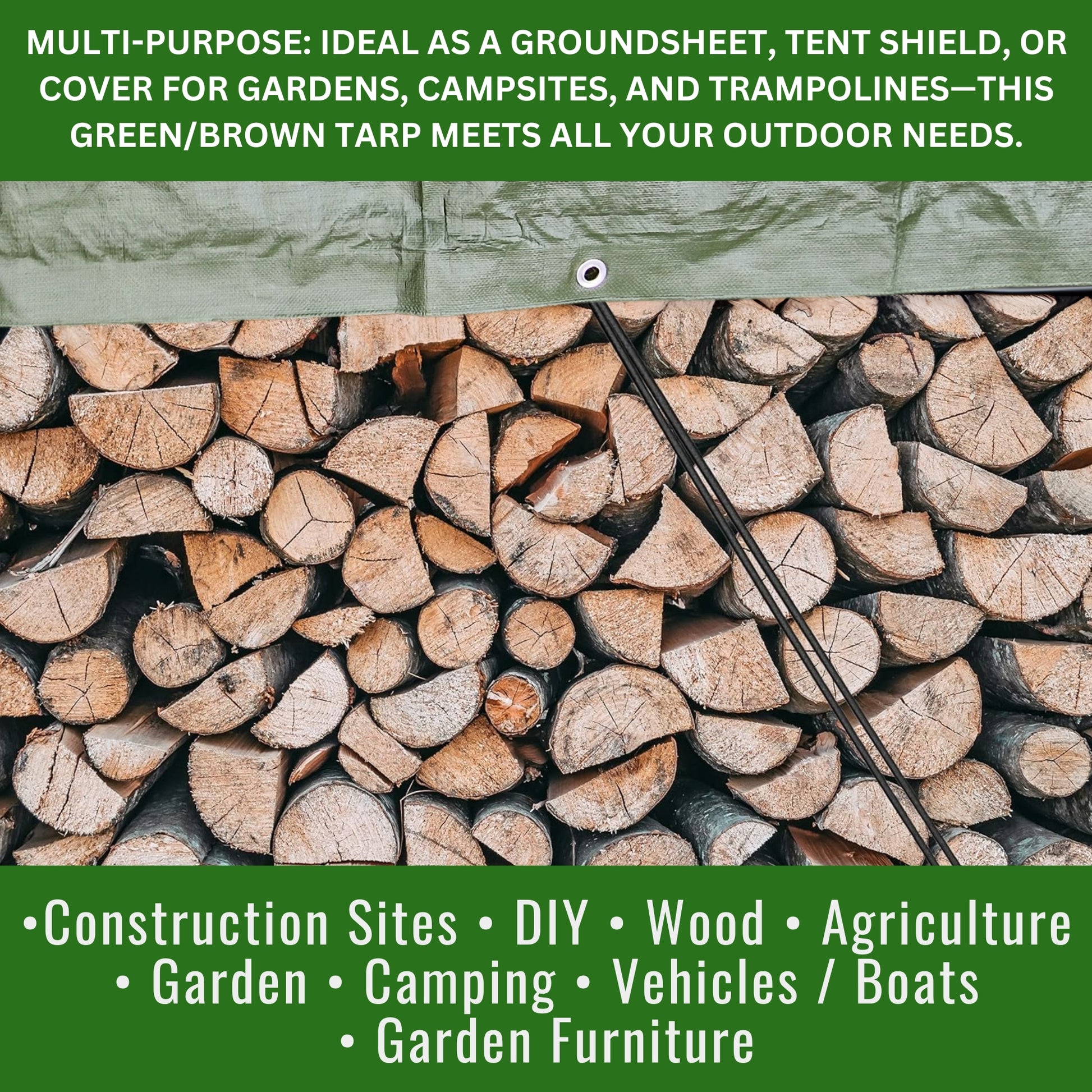 MYPURECORE Heavy Duty Waterproof Tarpaulin 220GSM Green/Brown Tarp with 10 Bungee Balls - Durable Weatherproof Tarp Sheet for Camping, Garden, Trailer, Tent & Outdoor Protection