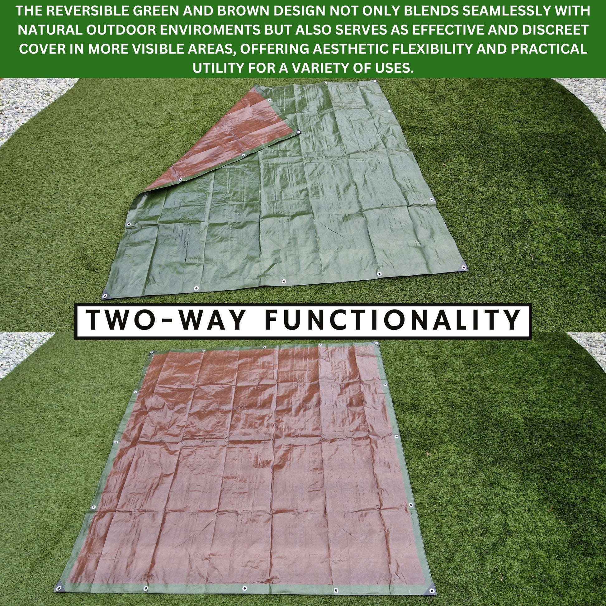 MYPURECORE Heavy Duty Waterproof Tarpaulin 220GSM Green/Brown Tarp with 10 Bungee Balls - Durable Weatherproof Tarp Sheet for Camping, Garden, Trailer, Tent & Outdoor Protection