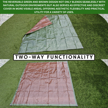 MYPURECORE Tarpaulin Waterproof Heavy Duty 220GSM Dual-Color Green/Brown - Reinforced Eyelets Every 50cm, for Camping, Garden, Greenhouse, Home, Outdoor, Trailers & Sheds