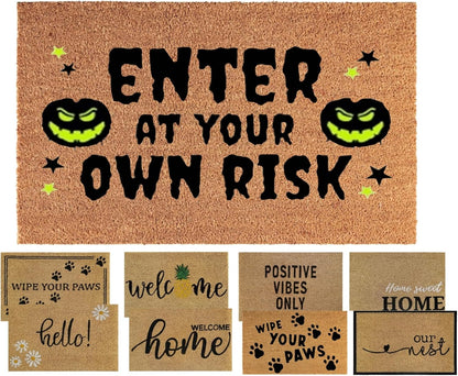 Halloween Coir Door Mat – Non-Slip, Absorbent, Eco-Friendly – 3 Spooky Designs