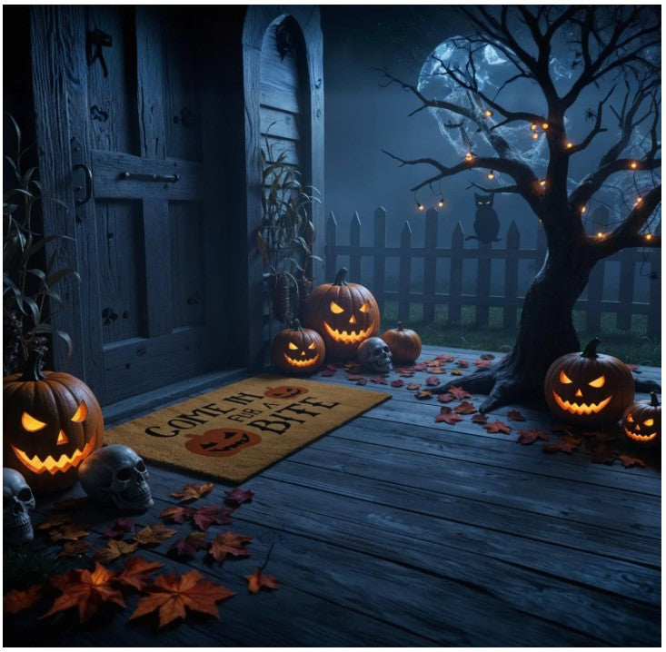 Halloween Coir Door Mat – Non-Slip, Absorbent, Eco-Friendly – 3 Spooky Designs