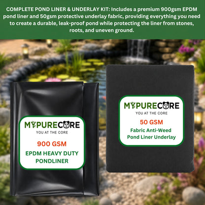 Pond Liner EPDM Rubber Heavy Duty Waterproof 900GSM & Underlay Set Fish Pond Water Feature