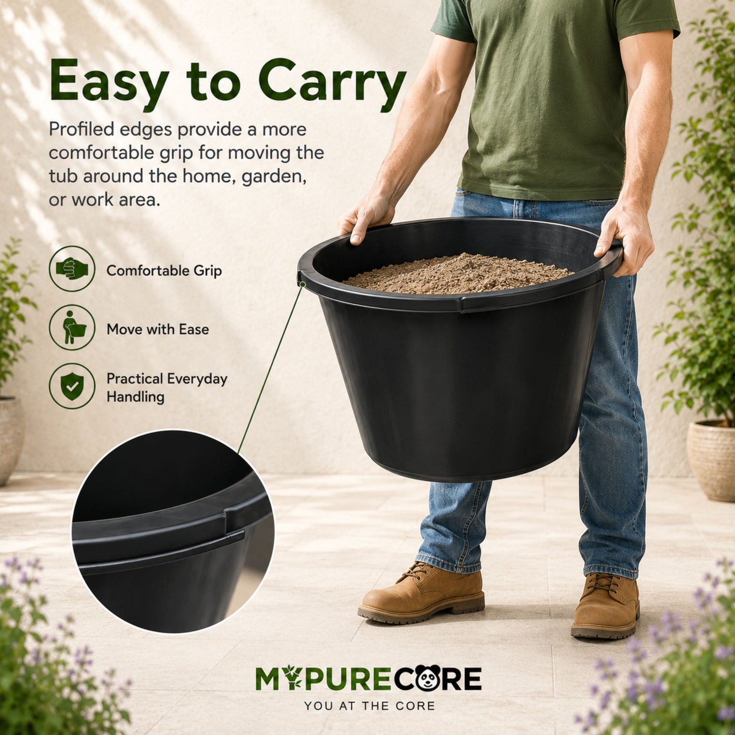 Round Mixing Tub Heavy Duty Plastic Utility Tub - Multi-Purpose PVC Container for Mortar, Plaster, Cement, Fillers, Gardening, Storage & DIY (45L / 65L / 90L)