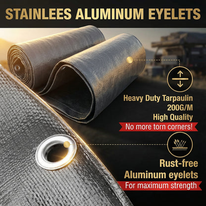 MYPURECORE Heavy Duty Waterproof Tarpaulin 200GSM Grey Tarp with 10 Bungee Balls - Durable Weatherproof Tarp Sheet for Camping, Garden, Trailer, Tent & Outdoor Protection