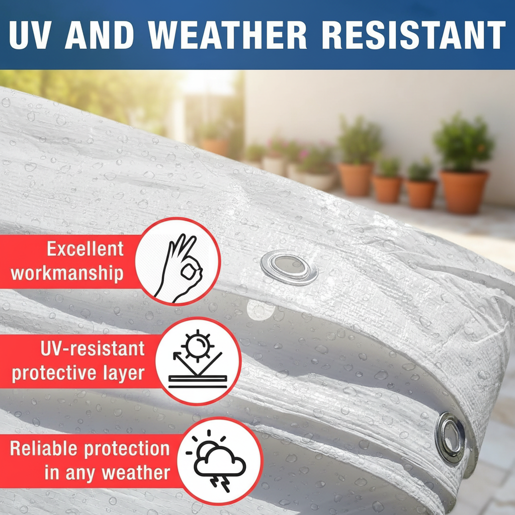 MYPURECORE Heavy Duty White Tarpaulin with 10 Bungee Balls – Weatherproof & UV Resistant Tarp Sheet and Groundsheet for Outdoor, Garden & Camping, Pergolas, Cars and Furniture