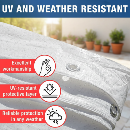MYPURECORE Heavy Duty White Tarpaulin with 10 Bungee Balls – Weatherproof & UV Resistant Tarp Sheet and Groundsheet for Outdoor, Garden & Camping, Pergolas, Cars and Furniture