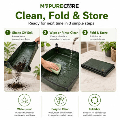 Plant Repotting Mat 100x100cm Waterproof Foldable Gardening Potting Tray with Snap Corners for Indoor Plants, Seedlings, Soil Mixing & Balcony Gardening