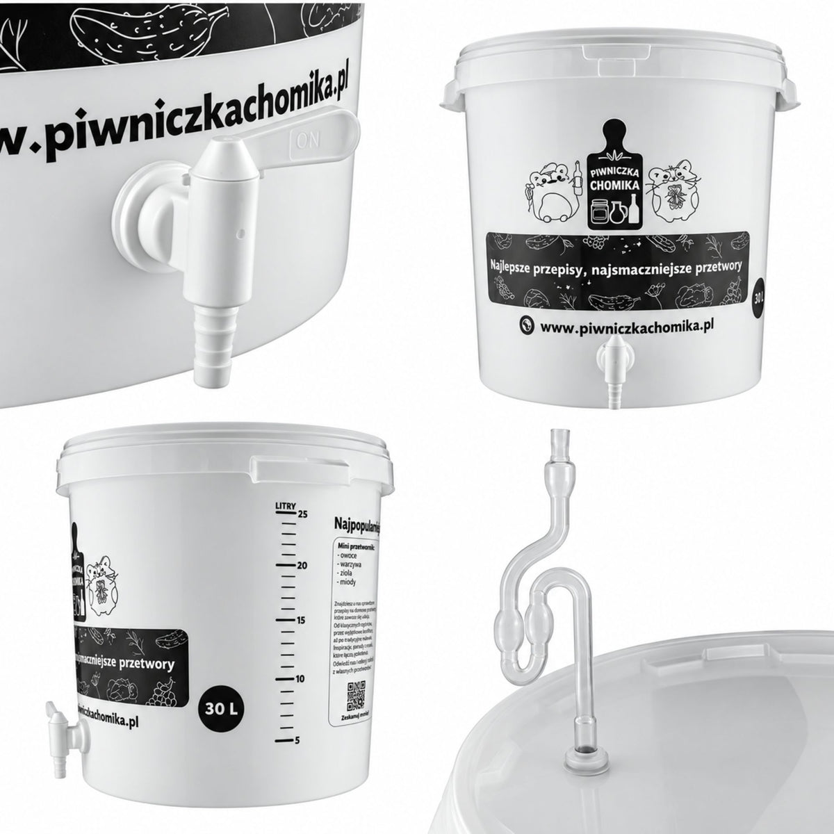 Fermentation Bucket 30L with Tap Airlock & Measuring Scale Home Brew Beer Wine Brewing Container