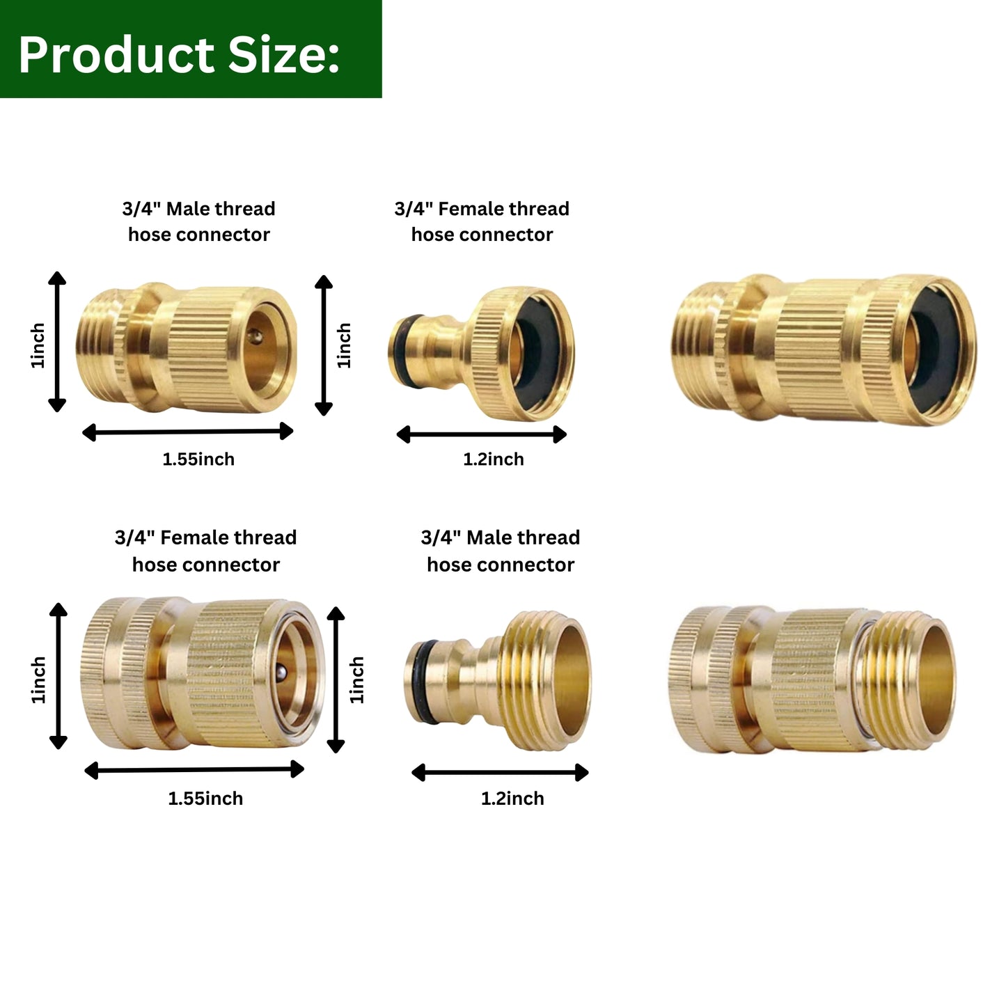 2 Pairs Garden Hose Quick Connect Set | 3/4 Inch Solid Brass Hose Fittings with PTFE Tape | Male & Female Adapters for Car Wash, Garden Irrigation, Outdoor Tap