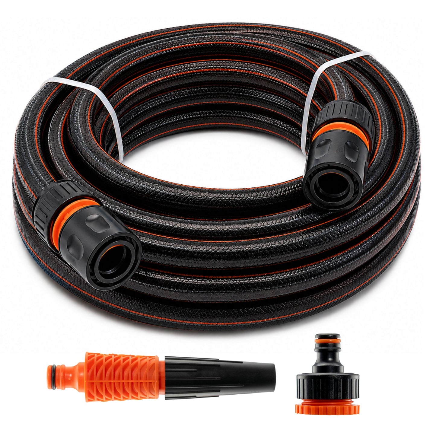 Premium Black Carbon Plus Garden Hose Pipe with 4-Piece Watering Connector Kit – Heavy Duty Anti-Kink UV Resistant Flexible Garden Hose for Watering, Car Washing & Outdoor Use