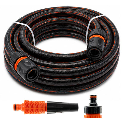 Premium Black Carbon Plus Garden Hose Pipe with 4-Piece Watering Connector Kit – Heavy Duty Anti-Kink UV Resistant Flexible Garden Hose for Watering, Car Washing & Outdoor Use
