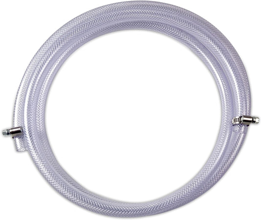 25mm (1") Clear Braided PVC Hose - 5m, Food Grade for Water, Airline, Compressor, Drain Down - Includes 2 Stainless Hose Clips