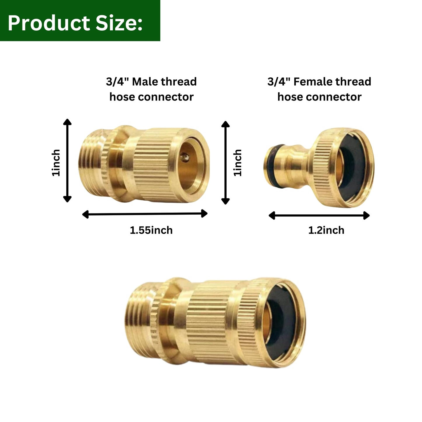 2-Pack Brass Garden Hose No-Leak Connector Set | 3/4 Inch Female & Male Quick Connectors with PTFE Tape | Durable Water Hose Fittings for Outdoor Tap, Garden Hose