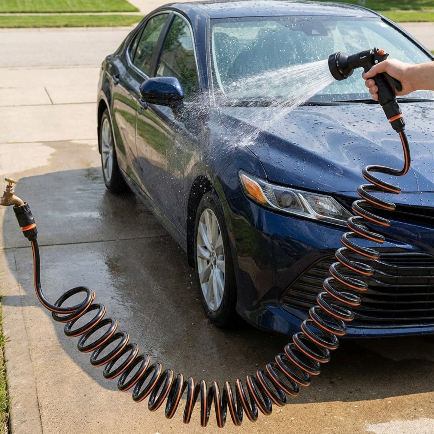 Spiral Expandable Curly Garden Spray Watering Hose Set Space Saving (10M or 15M)