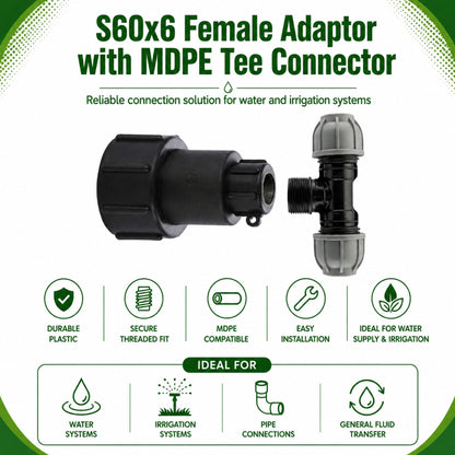 IBC Adapter S60x6 BSP MDPE Fittings 3/4" Extended Adaptor - Tee, Straight, Elbow 25mm & 32mm