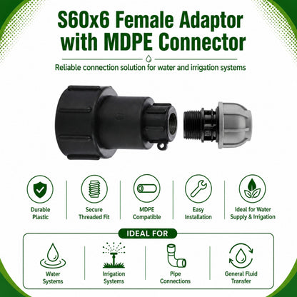 IBC Adapter S60x6 BSP MDPE Fittings 3/4" Extended Adaptor - Tee, Straight, Elbow 25mm & 32mm