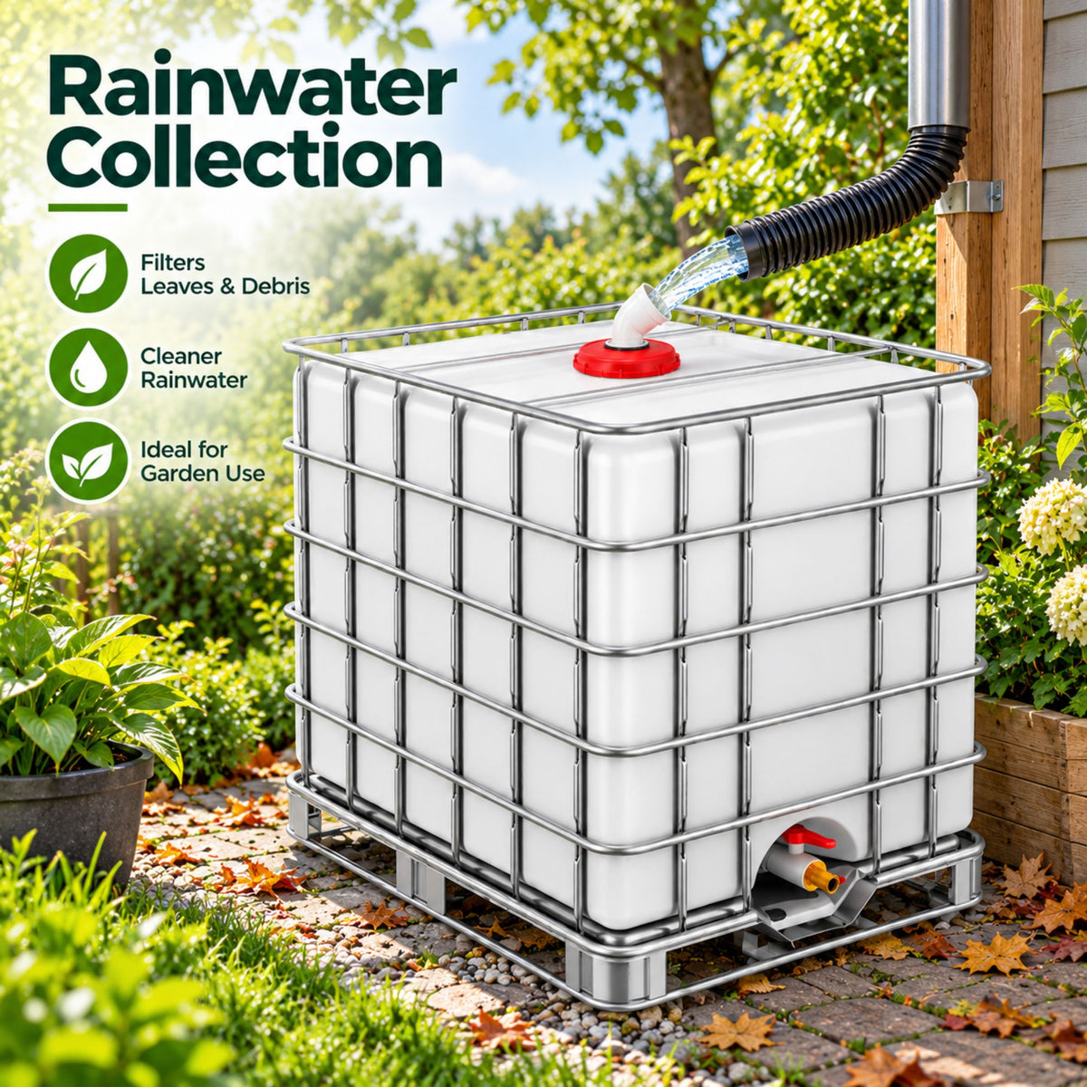 IBC Tank Lid 225mm Screw Cap with 45 Degree Elbow Outlet & Mesh Filter Bag