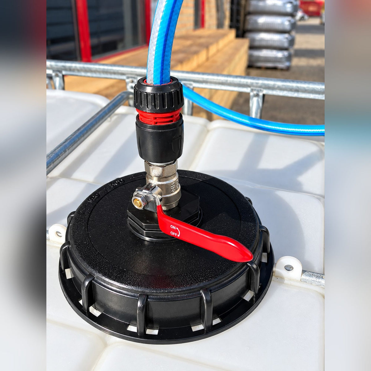 IBC 155mm Top Cap with Metal Lever Valve Hose Connector Water Tank 1/2 inch