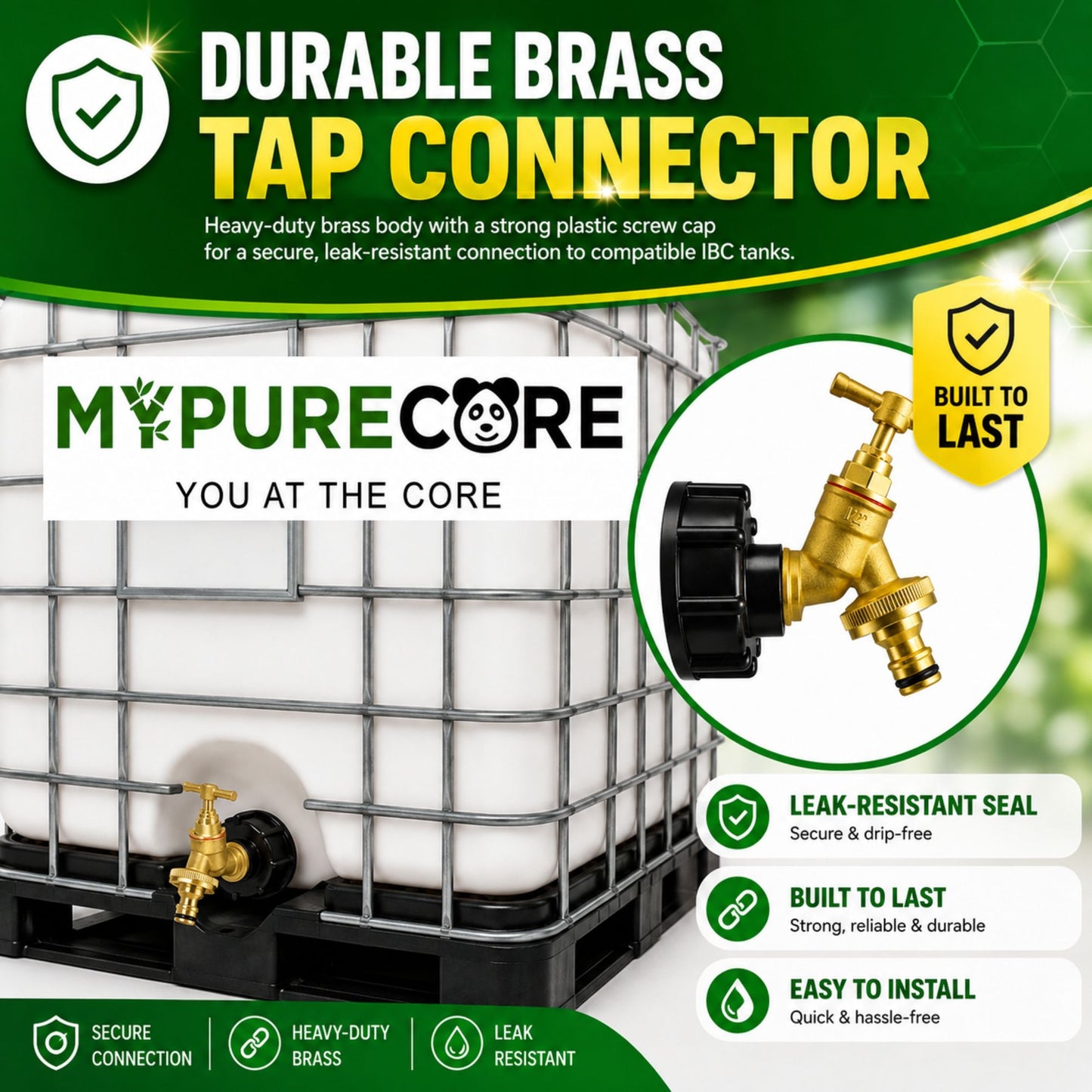 IBC Tank Adapter Hose Connector S60X6 - Brass Garden Tap Quick Connector + Female Tap Connector & PTFE Tape