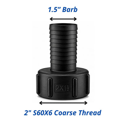 IBC Tank Hose Tail Adaptor S60x6 2" Coarse Thread Hose Barb Connector - Various Sizes